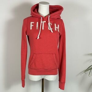Abercrombie & Fitch Red Hooded Sweatshirt with FITCH Applique